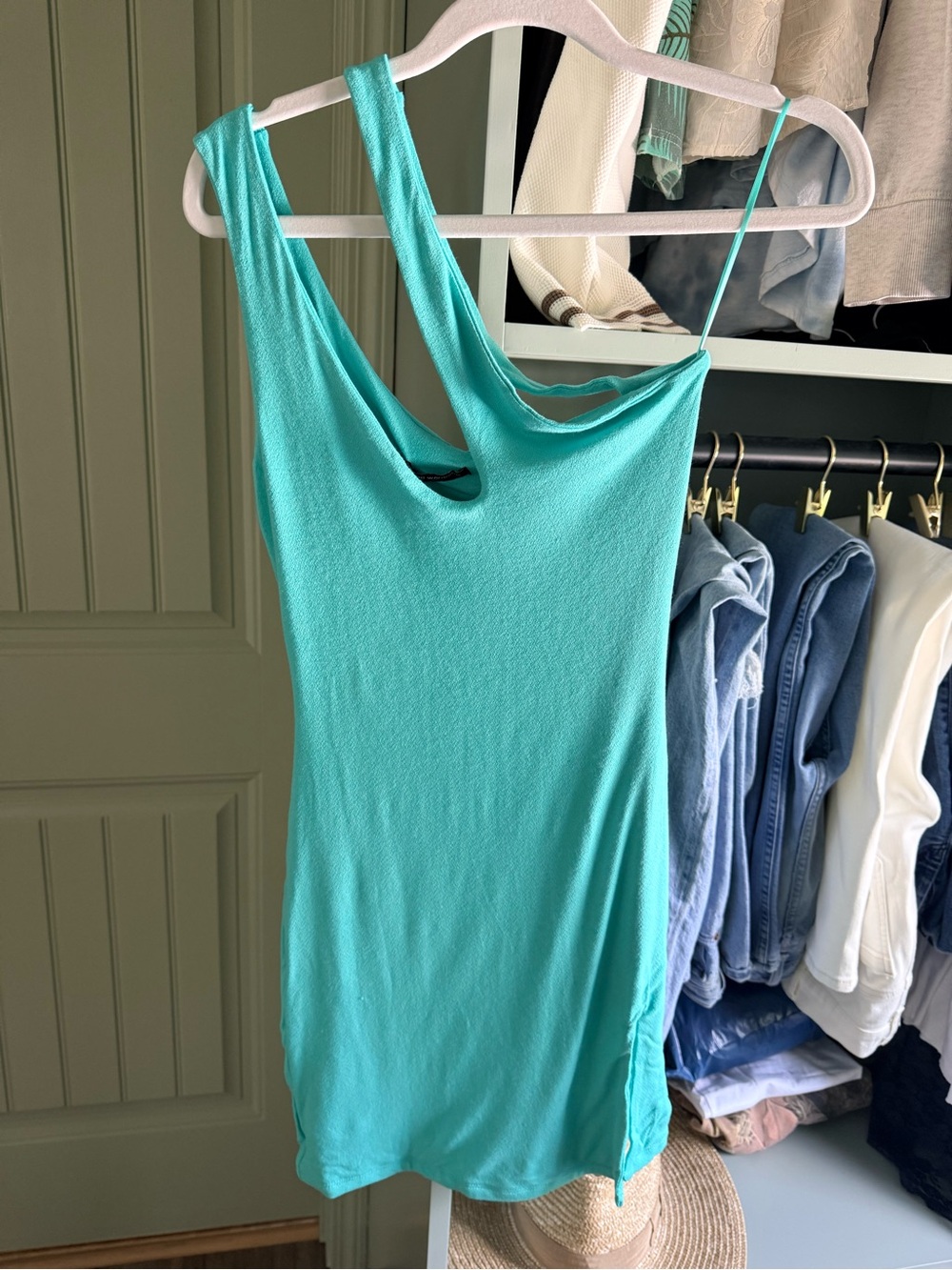 naked wardrobe Teal One-Shoulder Tank Dress